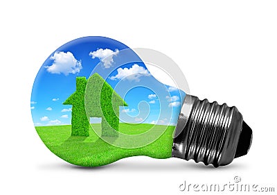 Green house symbol in bulb Stock Photo