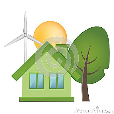 Green house and tree on ecological landscape Vector Illustration