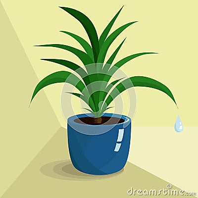 Green houseplant in blue pot Vector Illustration
