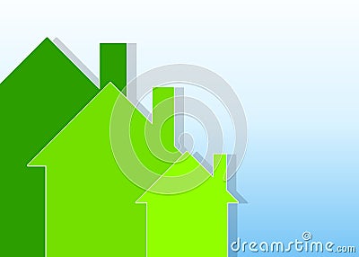 Green Houses on Blue Background Cartoon Illustration