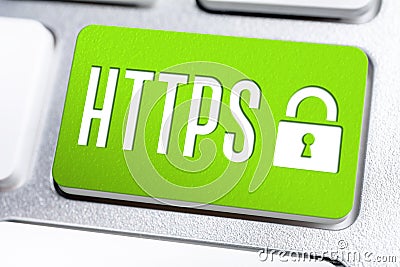 Green HTTPS Button With Lock On A Keyboard, Secure Internet Concept Stock Photo