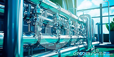 green hydrogen-powered desalination plant, combining clean water production and renewable energy. Stock Photo