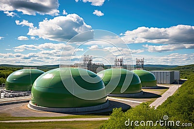 green hydrogen storage tanks in renewable energy facility Stock Photo