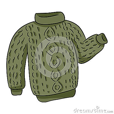 Green hygge cozy knitted hipster sweater colorful doodle Vector Illustration