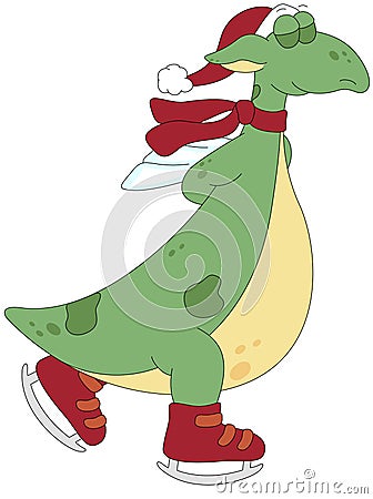 Green ice-skating dragon. Vector illustration. Vector Illustration