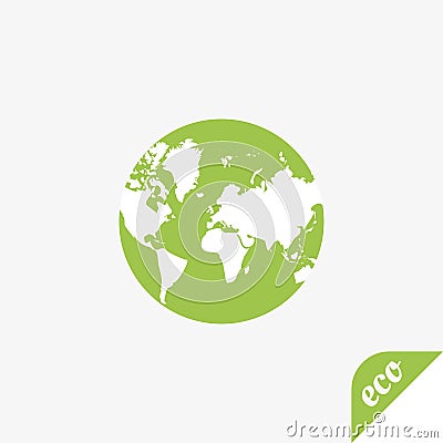 Green icon of ecology. Globe on a light background Stock Photo