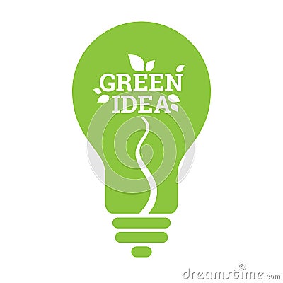 Green Idea Light Bulb Leaf Icon Vector Illustration