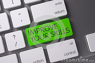 Green Improve Your Skills Key on Keyboard. 3D. Stock Photo