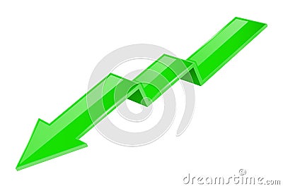 Green indication arrow. Moving down 3d financinal sign Vector Illustration