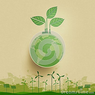 Green industry and alternative renewable energy.Green eco friendly landscape background.Paper art of ecology and environment Vector Illustration