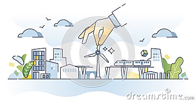 Green infrastructure planning with sustainable city power outline concept Vector Illustration