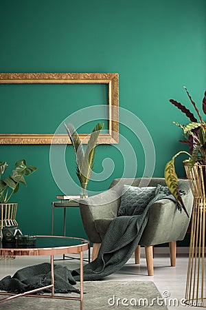 Green interior with golden elements Stock Photo