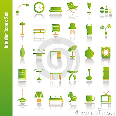 Green interior icons set Vector Illustration
