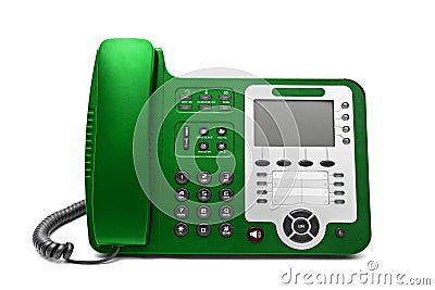 Green IP office phone isolated Stock Photo