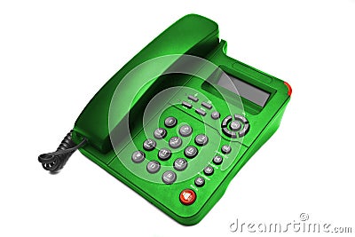 Green IP office phone isolated Stock Photo