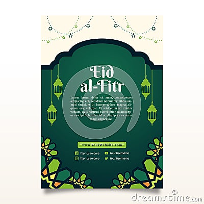 Green Islamic Flyer Background Design with Gold Accents and Simple Ornaments Vector Illustration