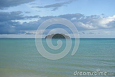 Green island and sea with rainy cloud blue sky, prachuapkhirikhan, Thailand Stock Photo