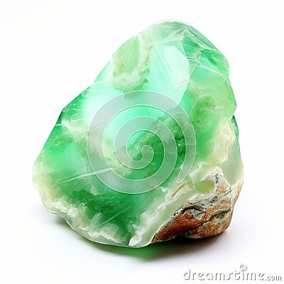 Green Jade Rock On White Background - Light Emerald And Emerald Style Stock Photo