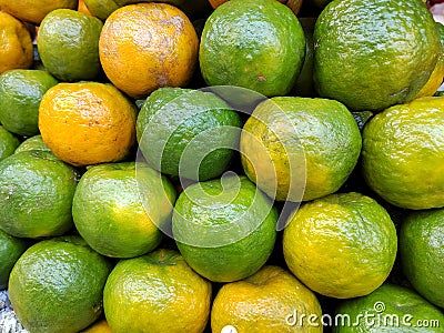 Fresh green Orange display on the store,juicy orange display close up view of natural background Stock Photo