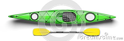 Green kayak and oar on top view 3D Stock Photo