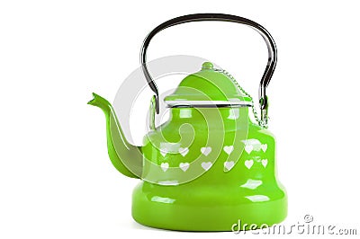 Green kettle isolated on white with clipping Stock Photo