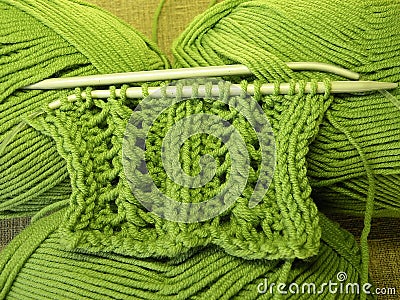 Green knitting Stock Photo