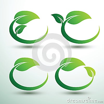 Green labels concept with leaves Oval shape Vector Illustration