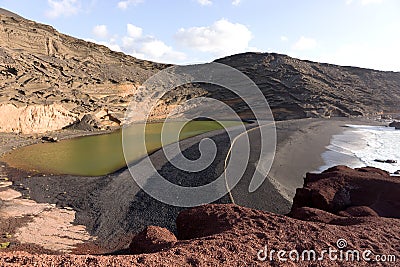 Green Lagoon - Lago de los Clicos - near the town of El Golfo. Lanzarote Stock Photo