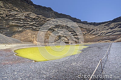 Green lake in El Golfo, Lanzarote Stock Photo