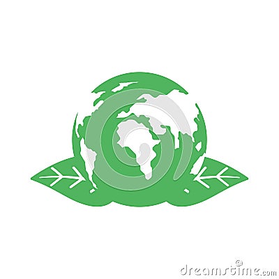 Green land with leaves in flat style with texture. The concept of the environment. Vector Illustration