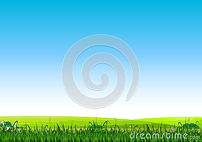 Green Landscape Grass Field View Cartoon Stock Photo