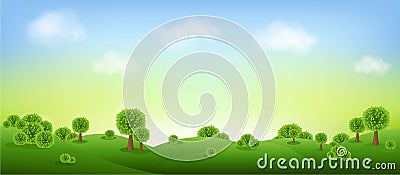 Green Landscape Isolated With Clouds And Sky Vector Illustration