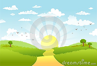 Green Landscape and the road Vector Illustration