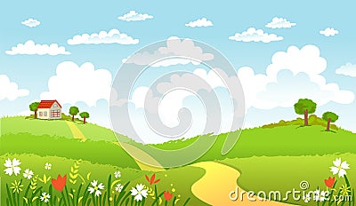 Green Landscape and the road Vector Illustration