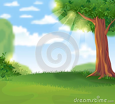Green Landscape in the summer sunny day Vector Illustration
