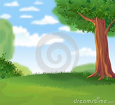 Green Landscape in the summer sunny day Vector Illustration