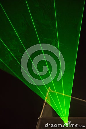 Green laser beams Stock Photo