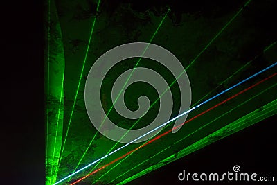 Green laser beams Stock Photo