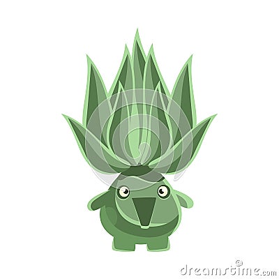 Green laughing succulent emoji. Cartoon emotions character vector Illustration Vector Illustration