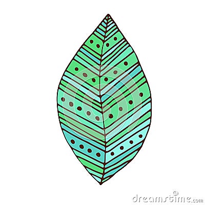 Green Leaf badge. T-shirt print design. Tattoo color art. Vector Illustration
