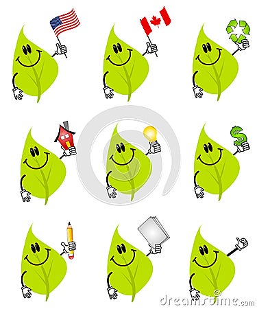 Green Leaf Cartoon Characters Cartoon Illustration