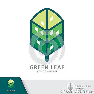 Green leaf condominium logo. Vector Illustration