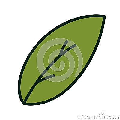 Green leaf with contour, vector children illustration Vector Illustration