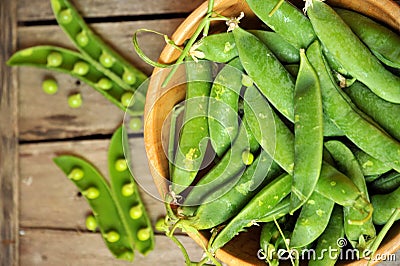 Green leaf diet concept with organic , healthy food : peas Stock Photo