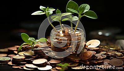 Green leaf grows wealth, banking on nature investment for success generated by AI Stock Photo