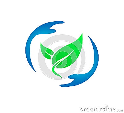 Green leaf in hands new trendy vector icon for vegan, bio eco design. Cartoon Illustration