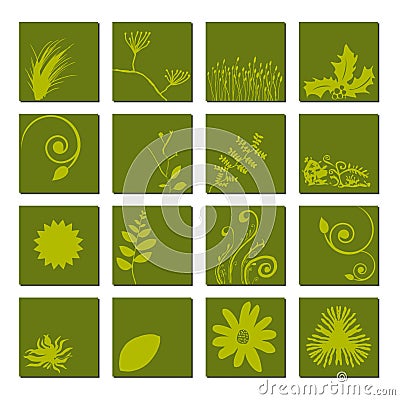 Green Leaf Icon Set Cartoon Illustration