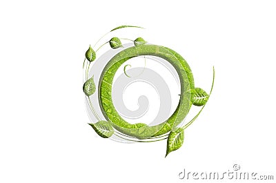 Green leaf letter O, garden eco friendly alphabet Cartoon Illustration