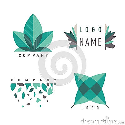 Green leaf logotipes set Vector Illustration