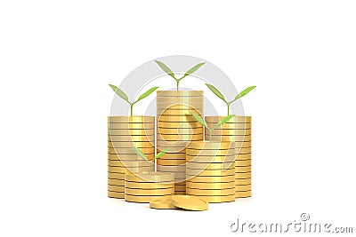 Green leaf plant growth on coin. business start idea and business building to success Stock Photo